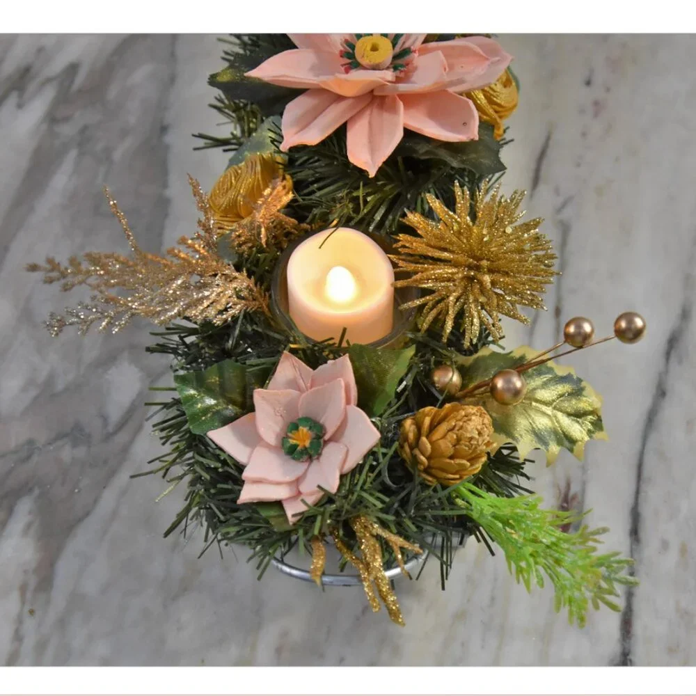 Festive Centerpiece! Galvanized metal tray w/salmon sustainable Sola Poinsettias